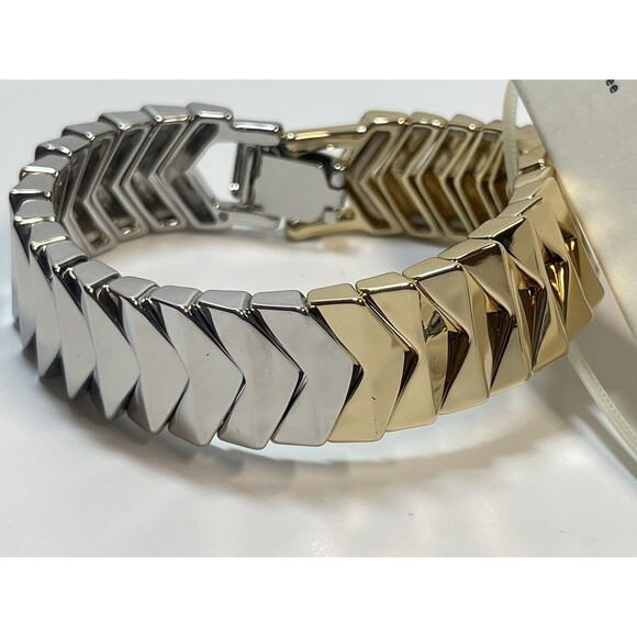 Open Edit Gold Rhodium Double Color  Arrow Design Stretch Bracelet New - Picture 3 of 7